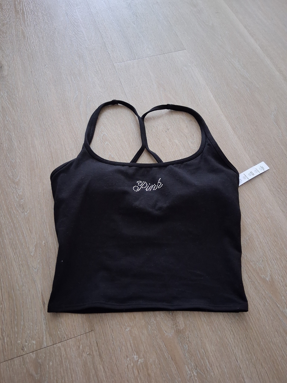 PINK Victoria's Secret Black Rhinestone Logo Cropped Tank - Picture 3 of 7
